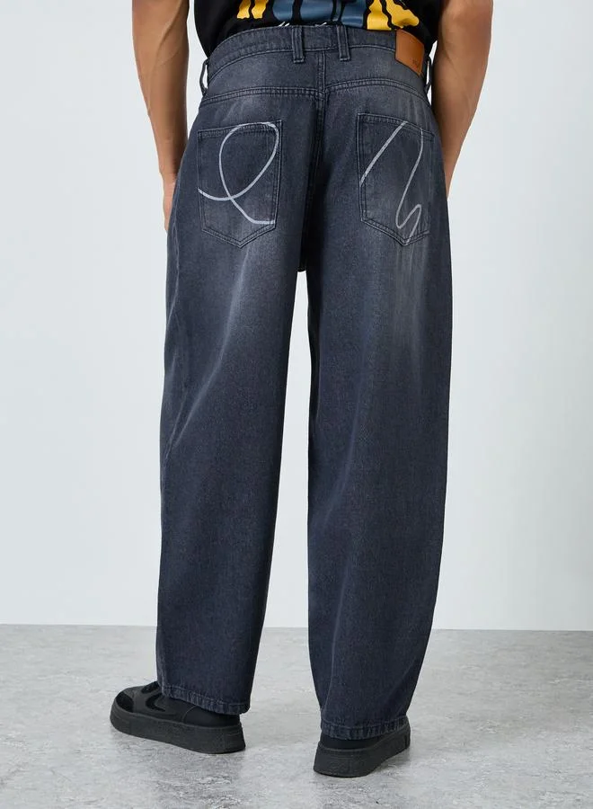 Styli Black Men Charcoal Wash Baggy Fit Jeans for Men | Best Price UAE